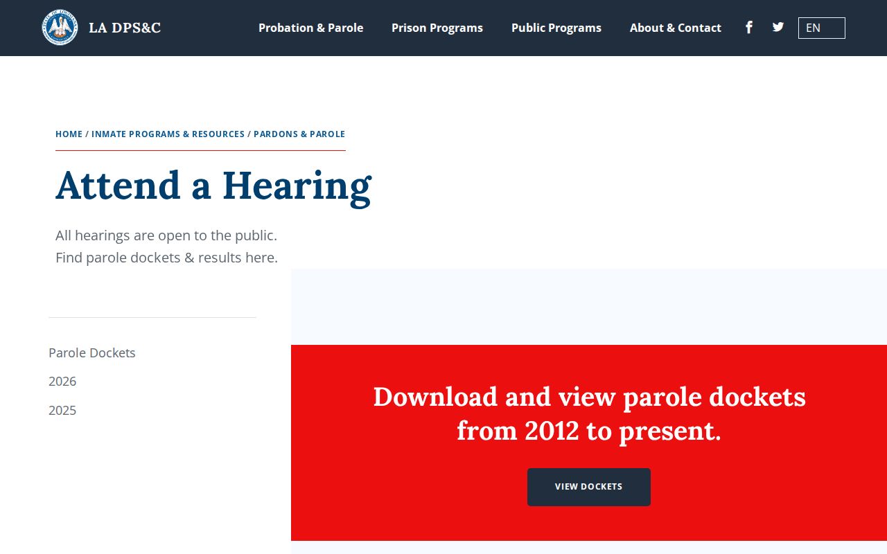 Louisiana public parole hearing dockets and results