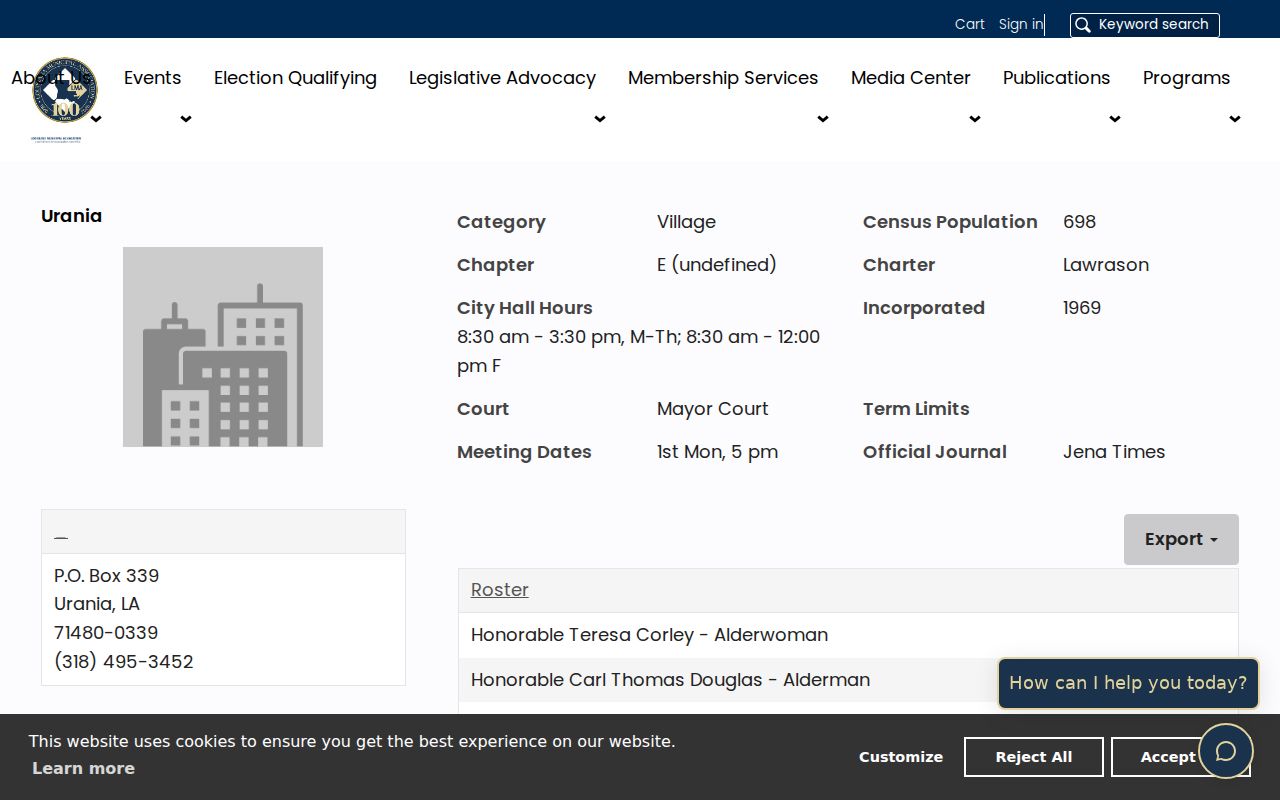 Louisiana Municipal Association Urania profile for Urania criminal records access