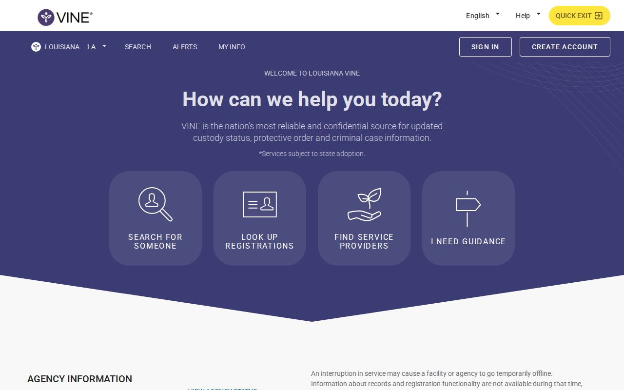 Louisiana Automated Victim Notification System search