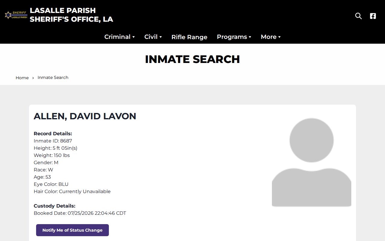 LaSalle Parish Sheriff inmate search entry