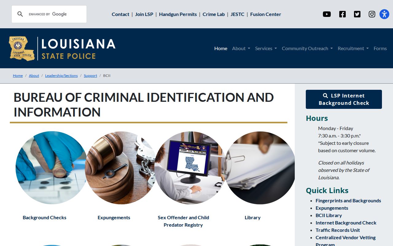 Louisiana State Police BCII and LAPS background-check information