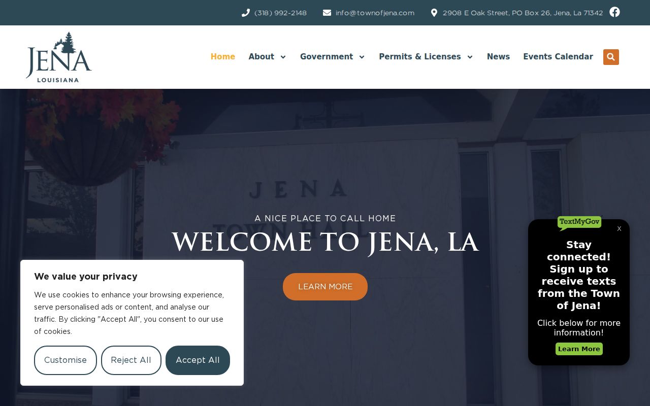 Town of Jena municipal building connected with Jena criminal records requests