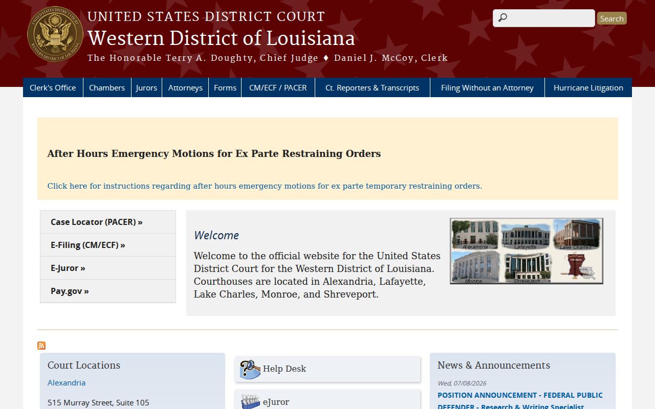U.S. District Court for the Western District of Louisiana official website