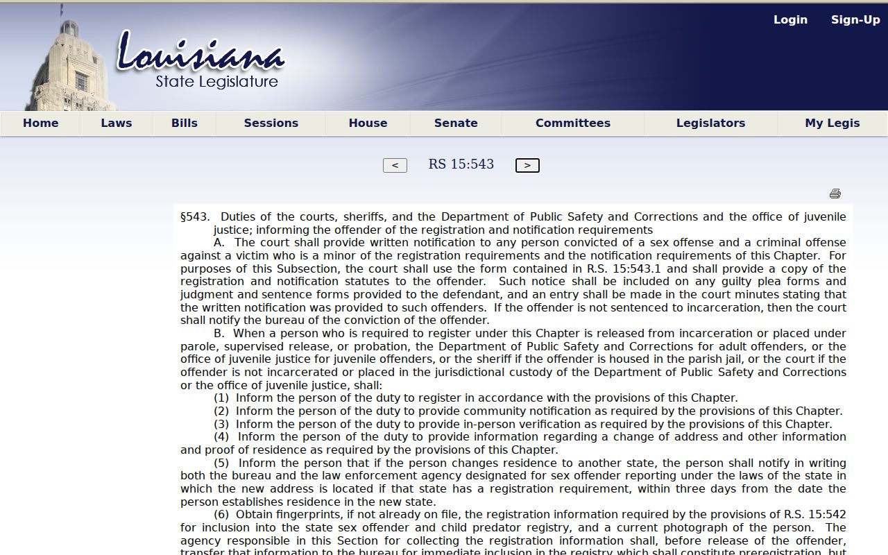 Louisiana registry duration law R.S. 15:544