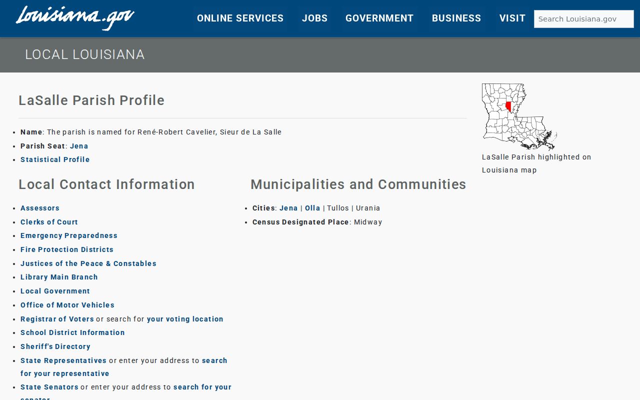 Louisiana government profile for LaSalle Parish